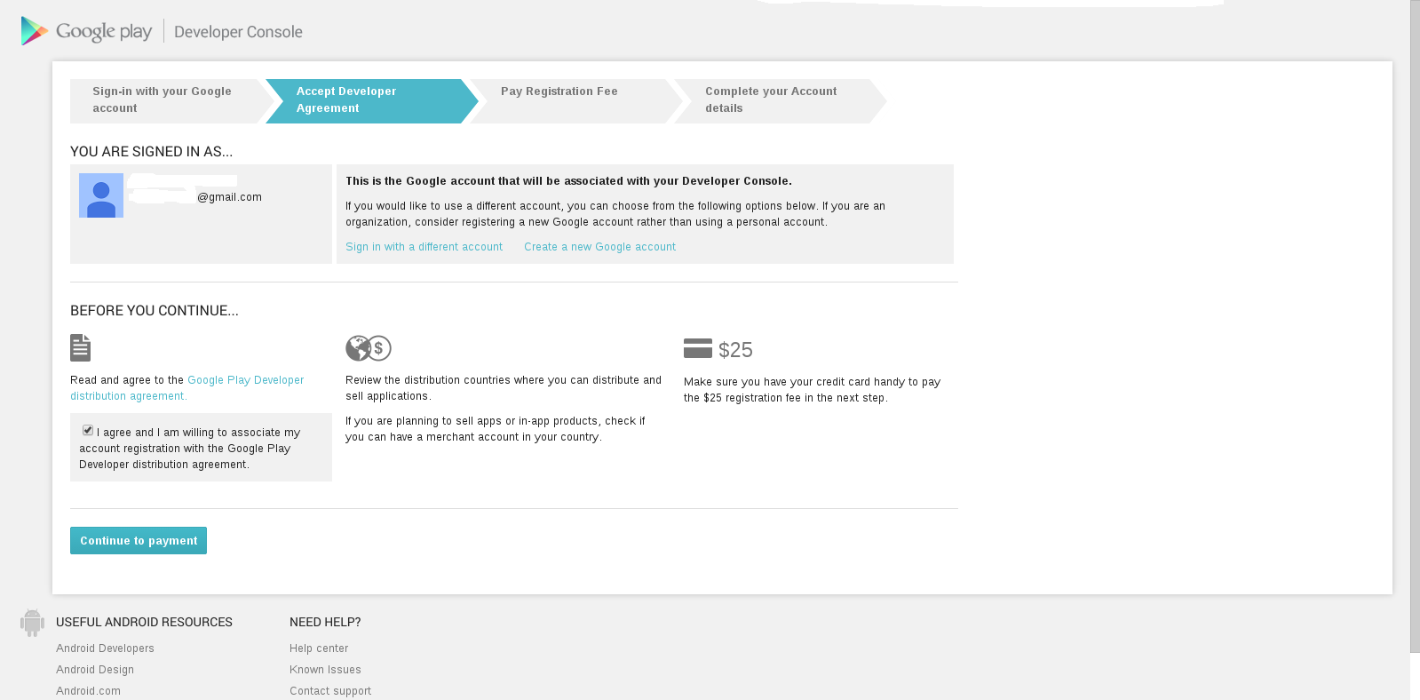 figure 1: ready to register wallet throught Google Play Developer Console